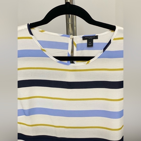 Ann Taylor Tie sleeve blouse blue white striped shirt in size MP good condition - Picture 7 of 16